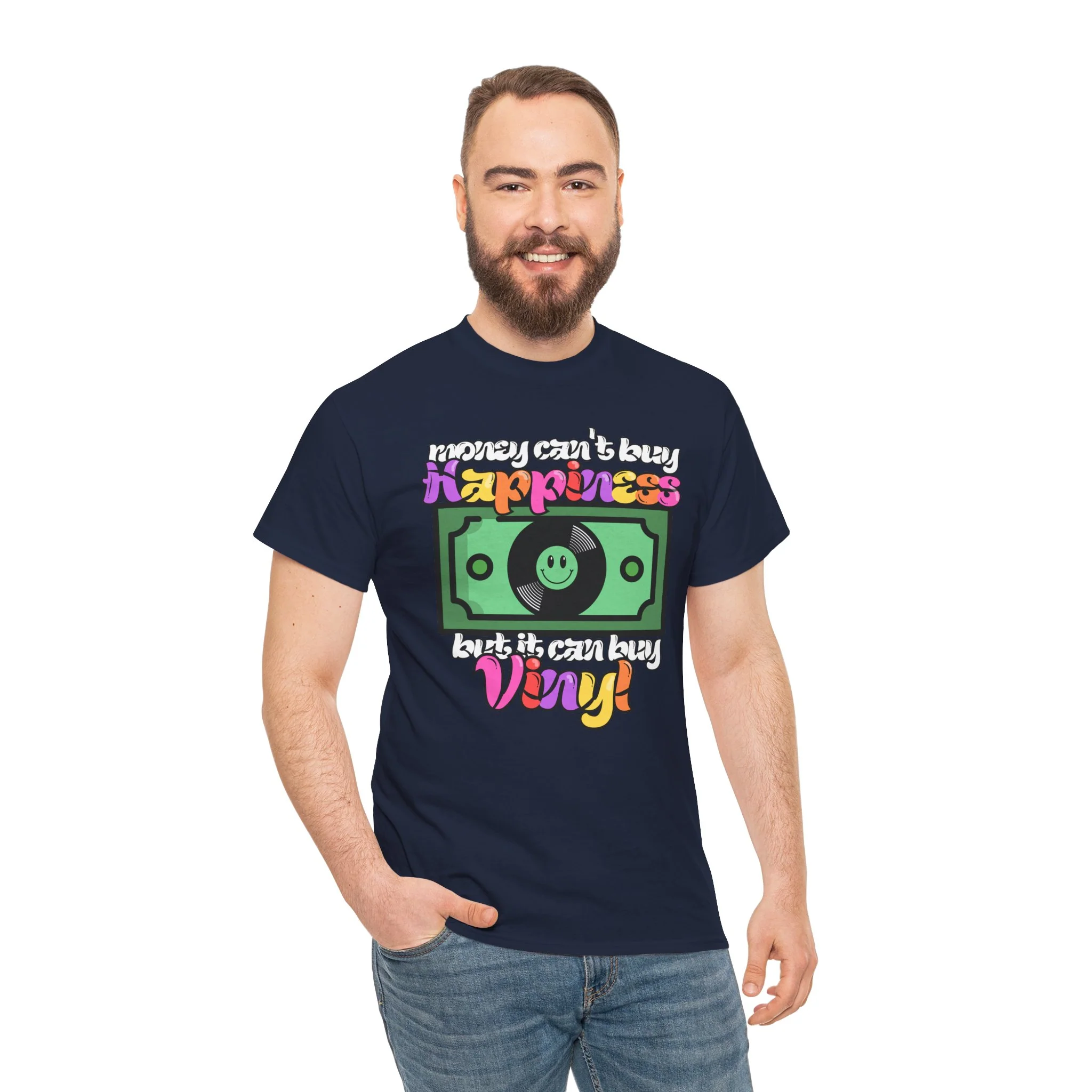 'Money can't buy happiness' Men's Vinyl T-Shirt - Image 42