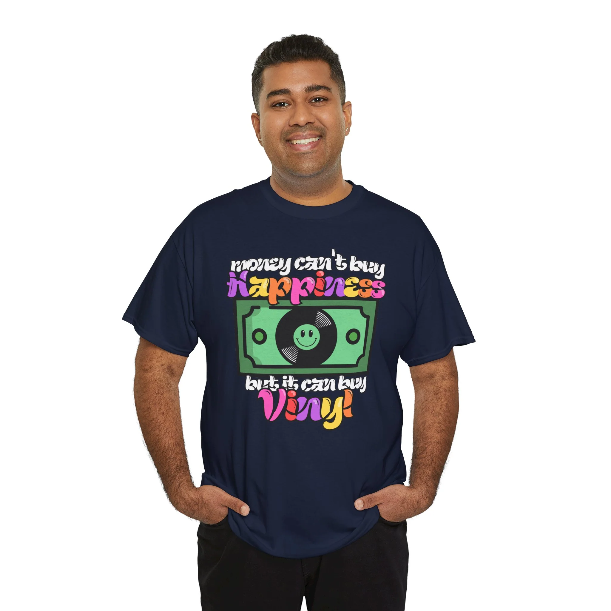 'Money can't buy happiness' Men's Vinyl T-Shirt - Image 43