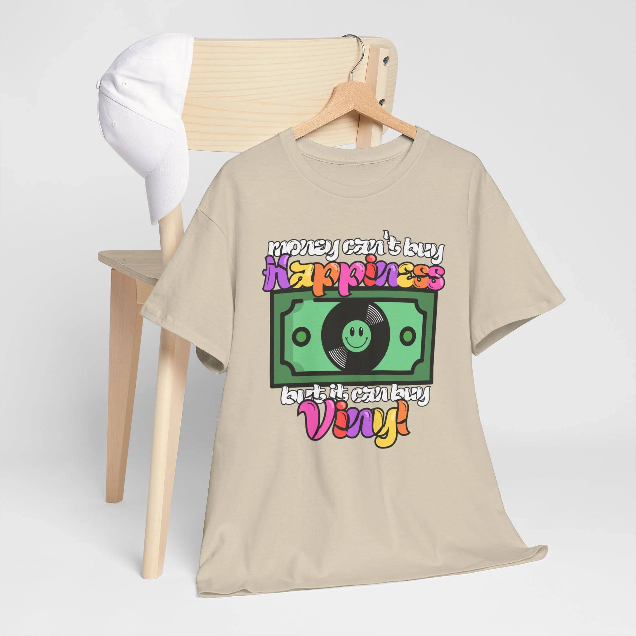 'Money can't buy happiness' Men's Vinyl T-Shirt - Image 48