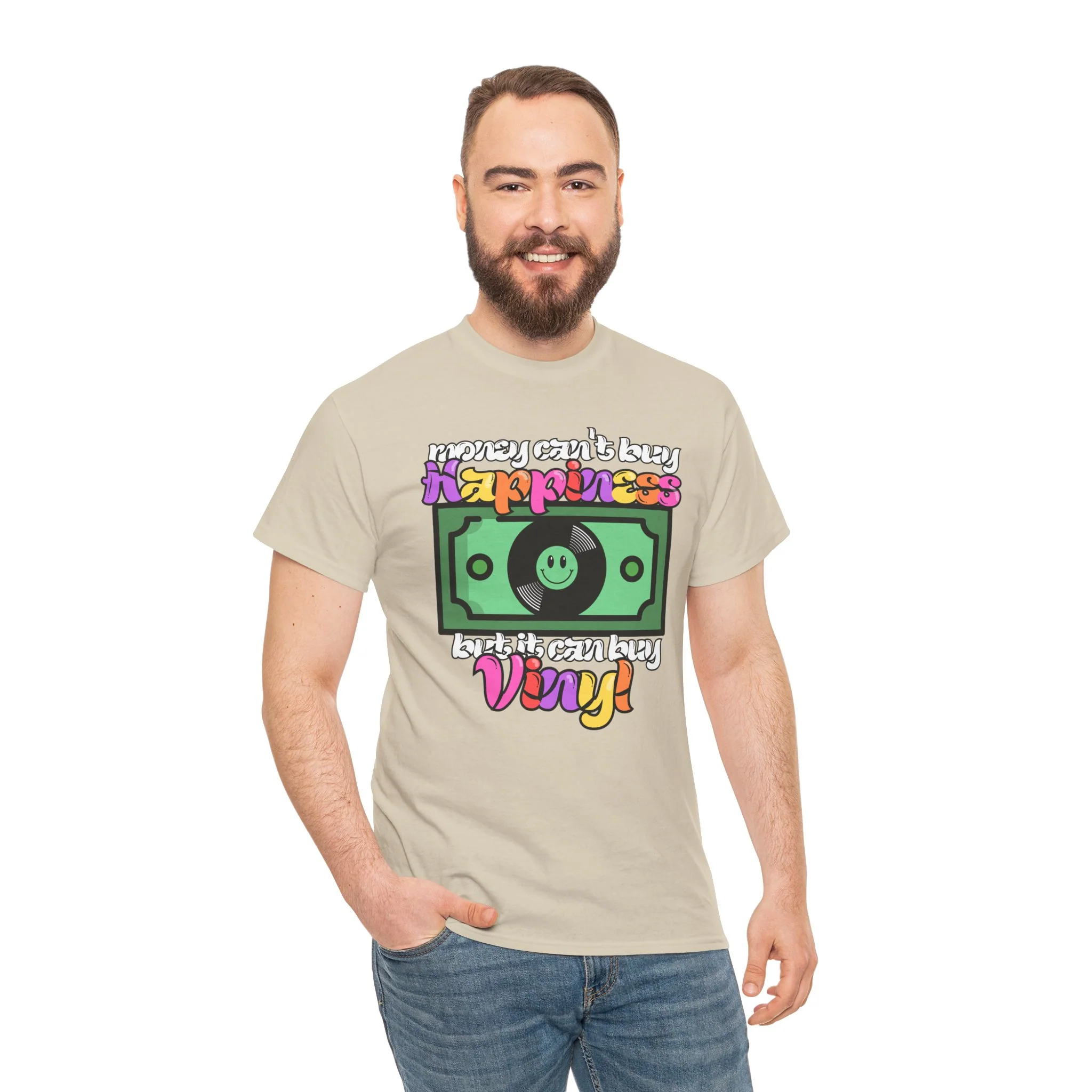 'Money can't buy happiness' Men's Vinyl T-Shirt - Image 51